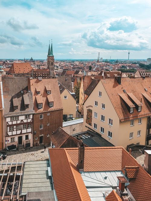 Free Aerial view of Nuremberg's charming rooftop architecture in Bavaria, Germany. Stock Photo