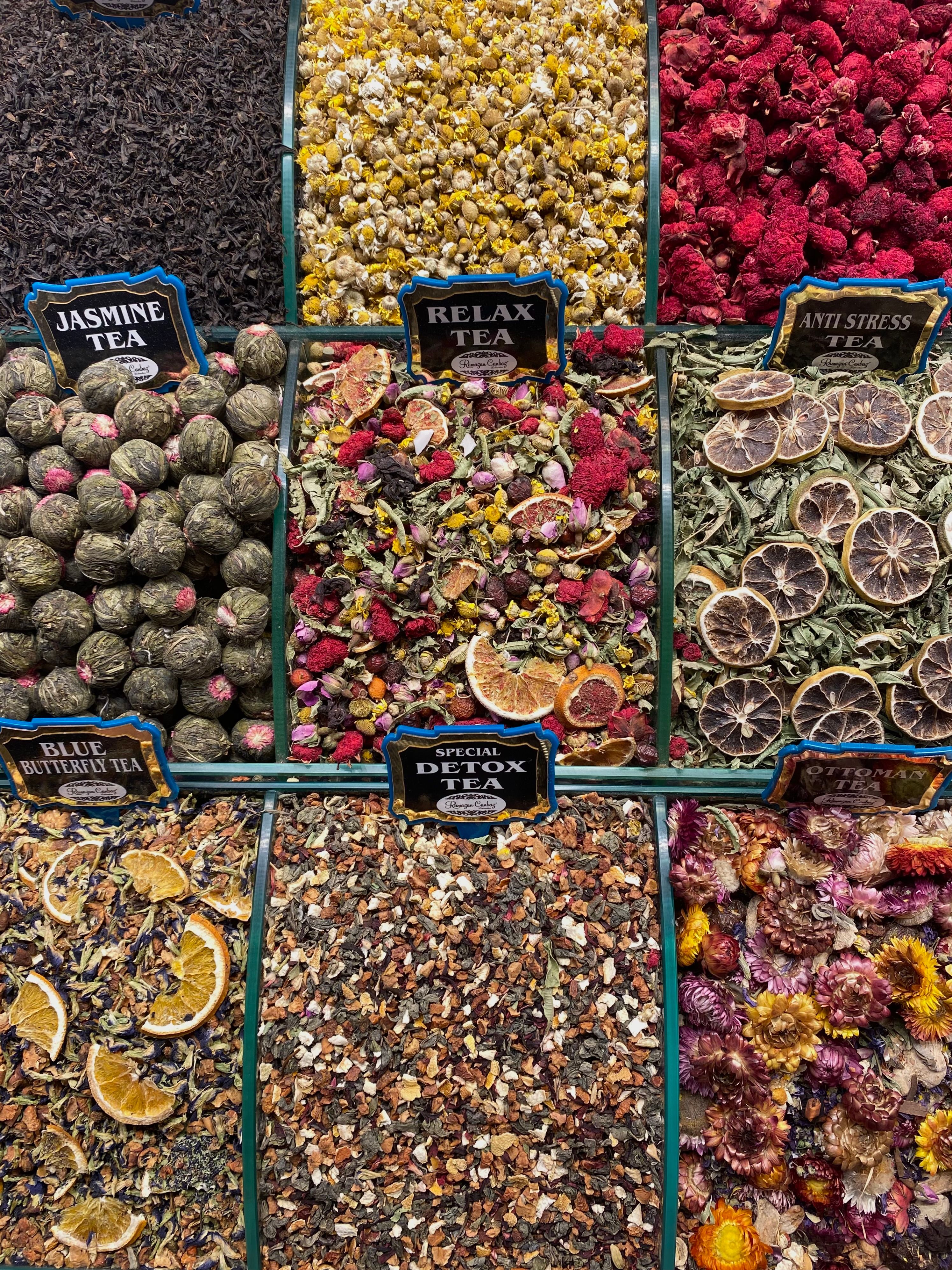 Assorted Herbal Teas and Dried Ingredients Display · Free Stock Photo
