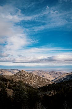 Scenic view of mountain range and clouds, perfect for travel and nature enthusiasts.