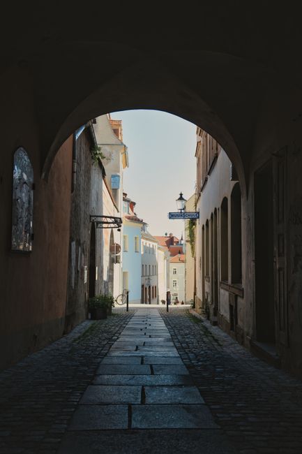 Discover the quaint beauty of an alleyway in Zittau with its classic architecture and inviting charm.
