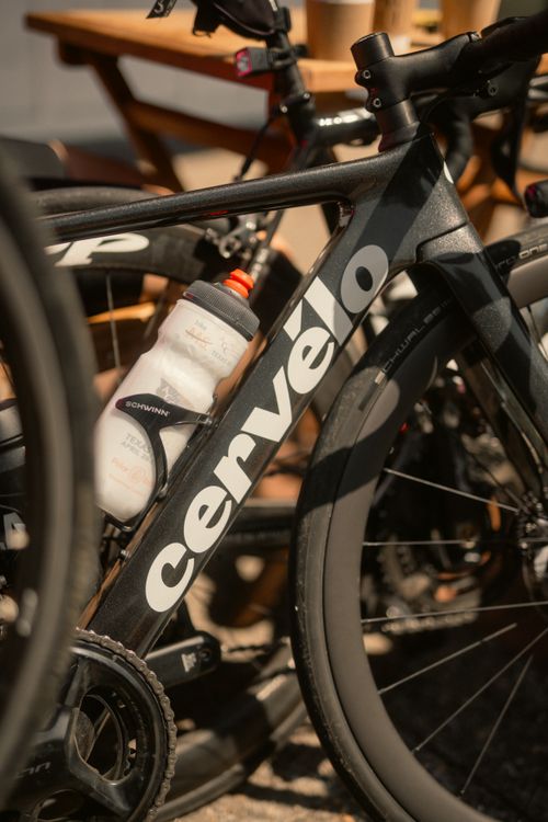 Free Detailed close-up of a black Cervélo road bike with a water bottle, outdoors in sunlight. Stock Photo