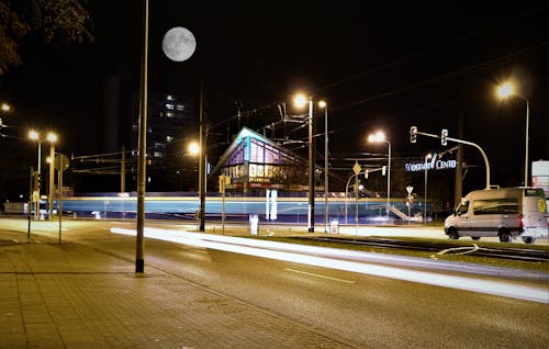 Illuminated Street Lights at Night