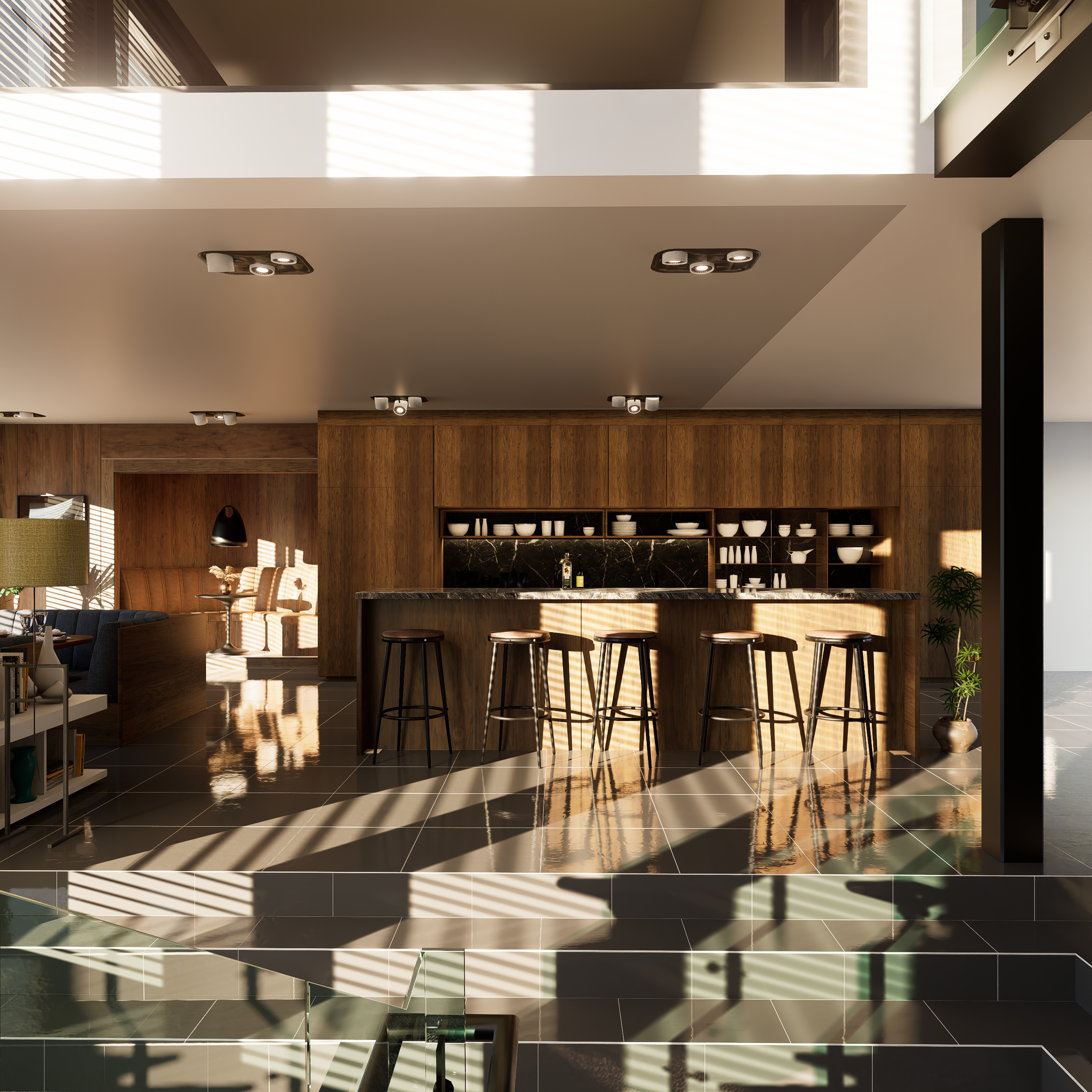 minimal kitchen design with natural stone countertops