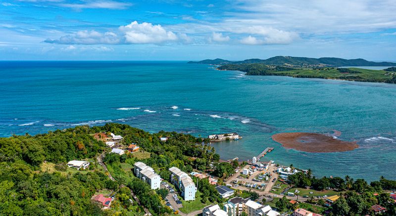 Aerial View of Coastal Town and Blue Ocean · Free Stock Photo