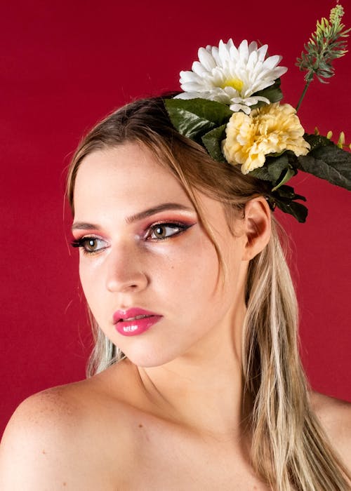 Woman Wearing Floral Headdress