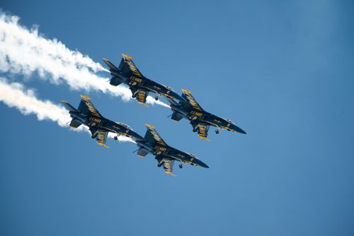 Free The US Navy Blue Angels perform an impressive air show aerobatic display. Stock Photo
