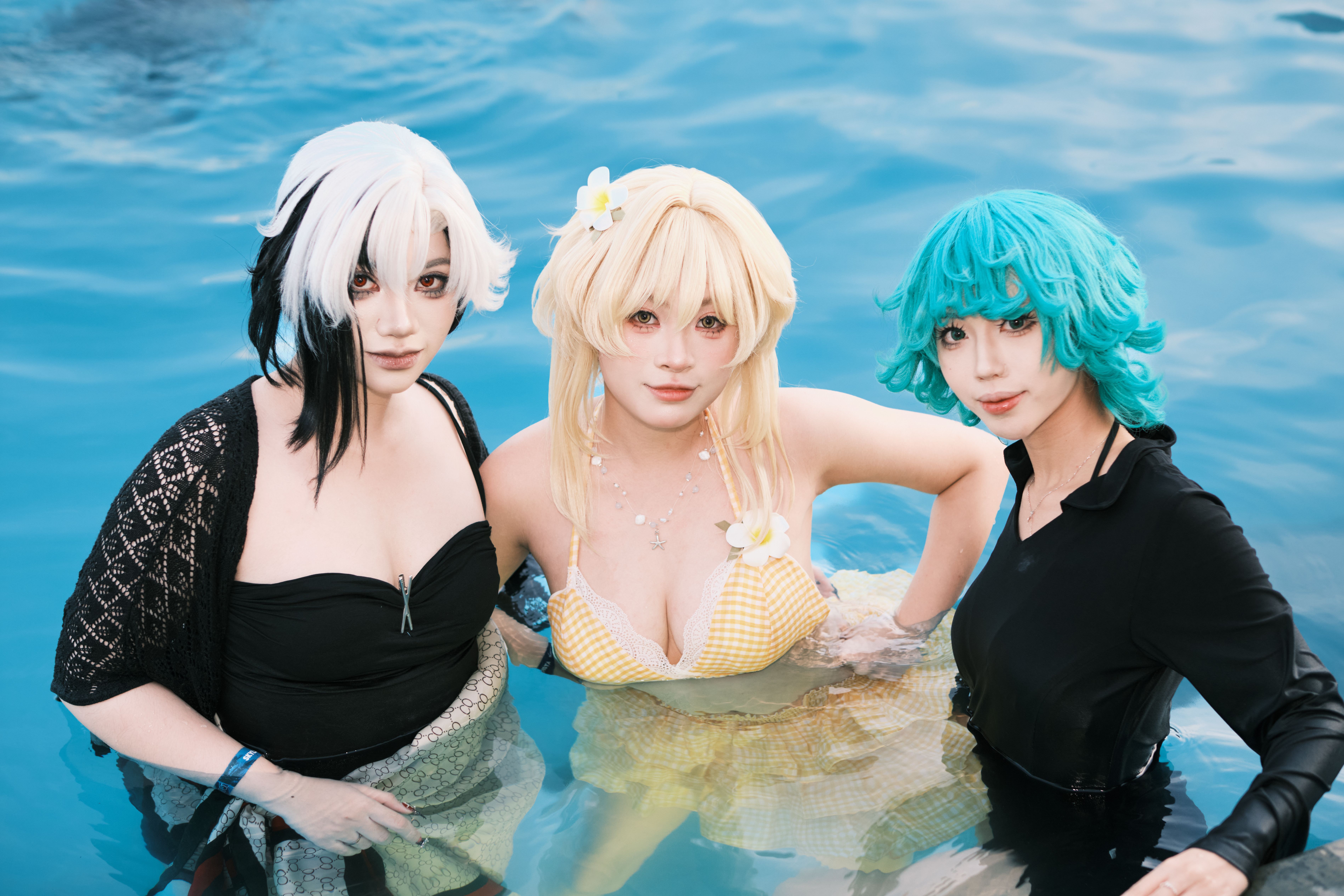 Vibrant Beach Cosplay Photo of Three Adults