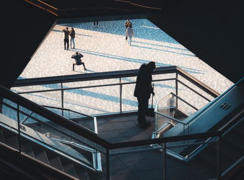 Free Modern architectural view with people interacting in a public space, New York City. Stock Photo