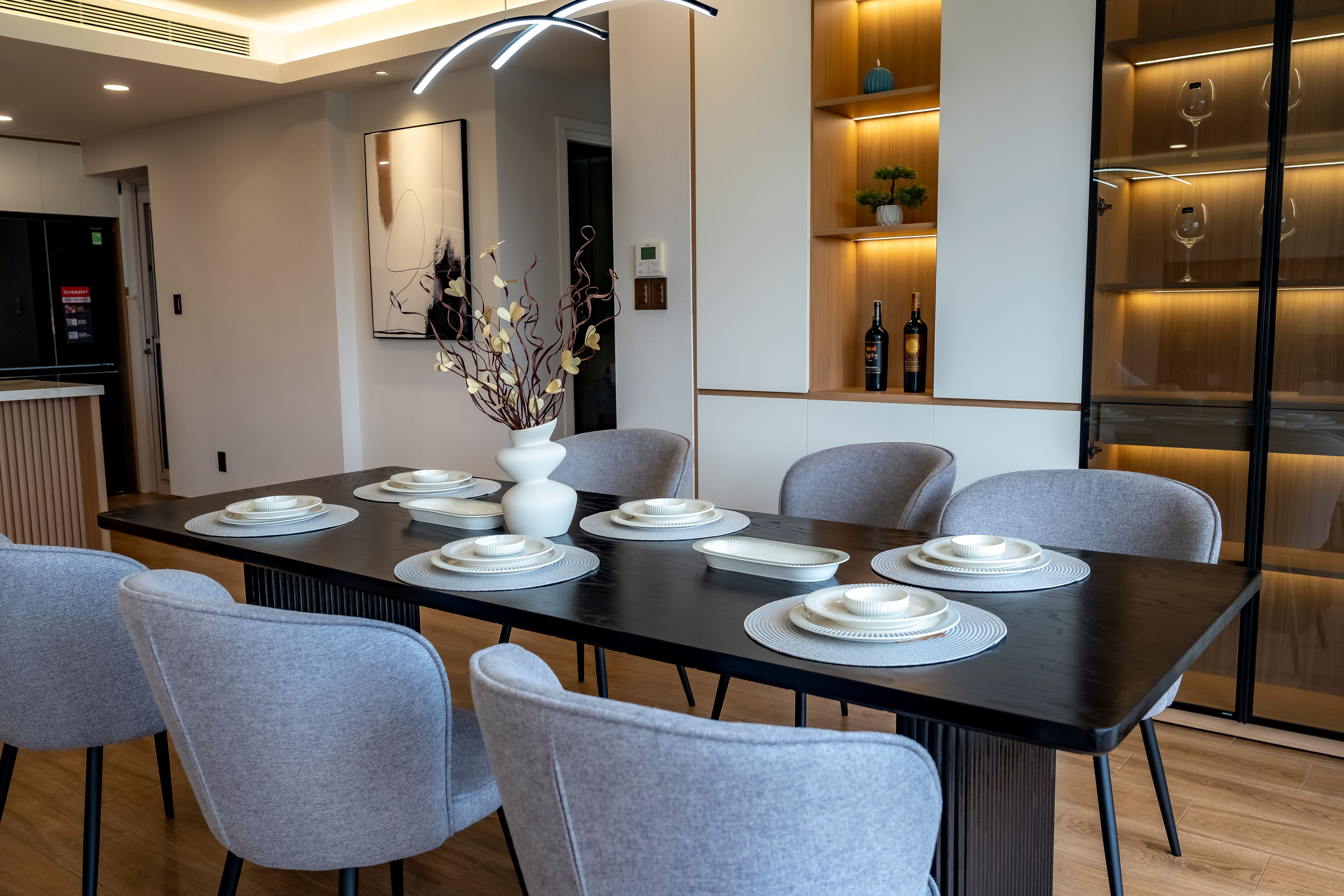 Elegant dining room with handcrafted table and chairs