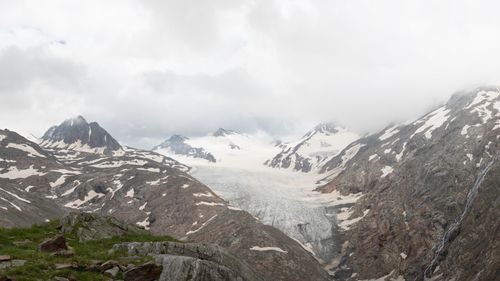 Free Panoramic view of a stunning glacier among mountains in Obergurgl, Tirol, Austria. Stock Photo