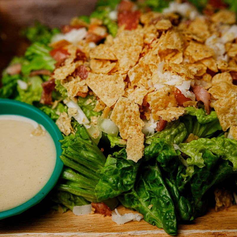 Lettuce and Tomato Salad with Crispy Onions and Buttermilk Dressing