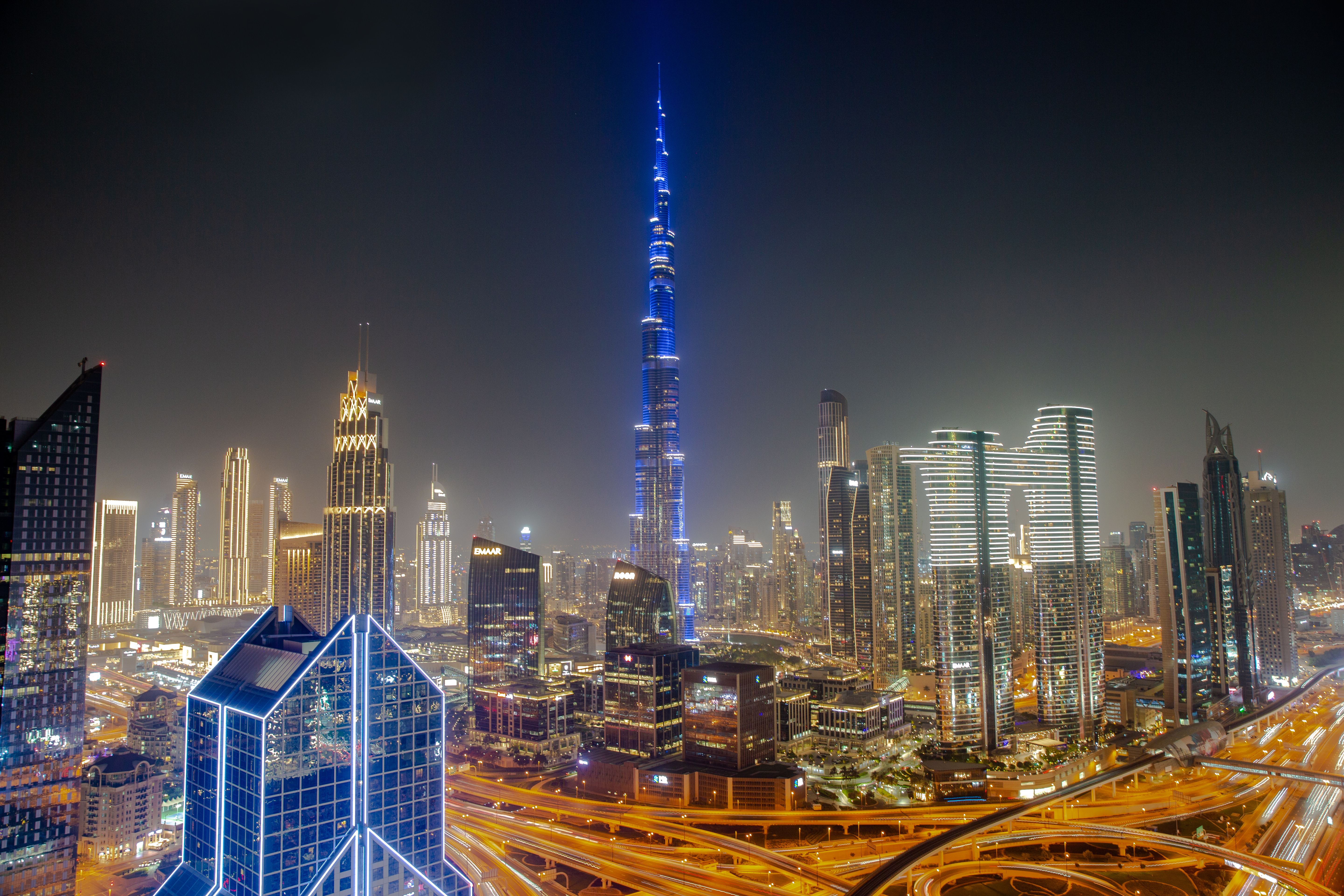 Dubai Skyline Illuminated at Night View · Free Stock Photo