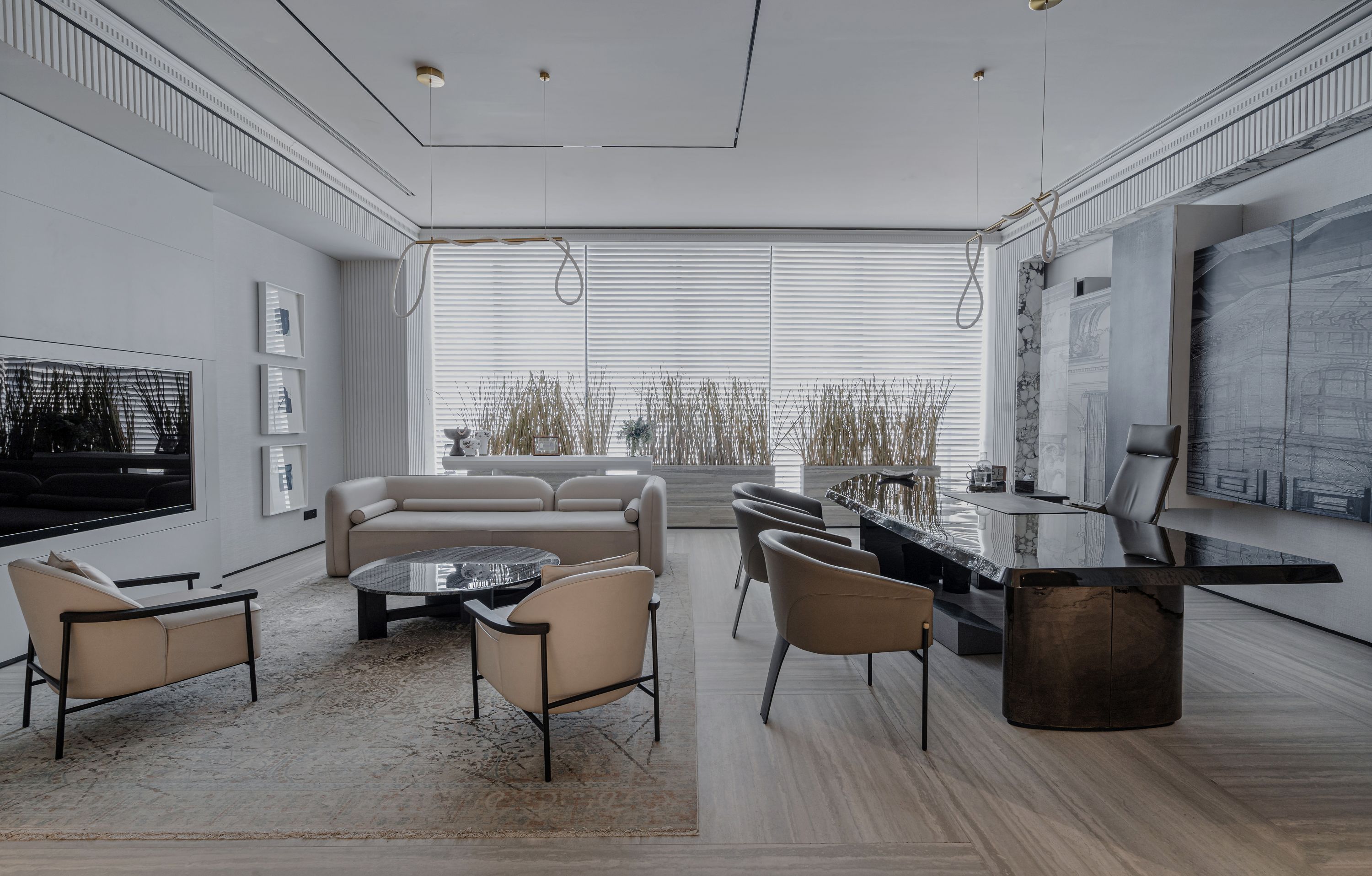 Refined modern meeting room interior