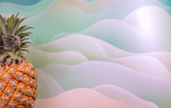 Vibrant pineapple set against a soft pastel wave background for a tropical feel.