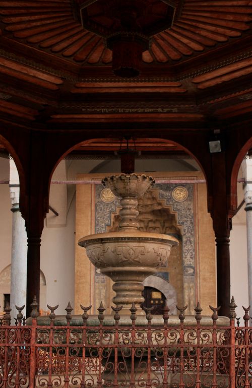 Free Ornate fountain under gazebo depicting classic Islamic architecture style. Stock Photo