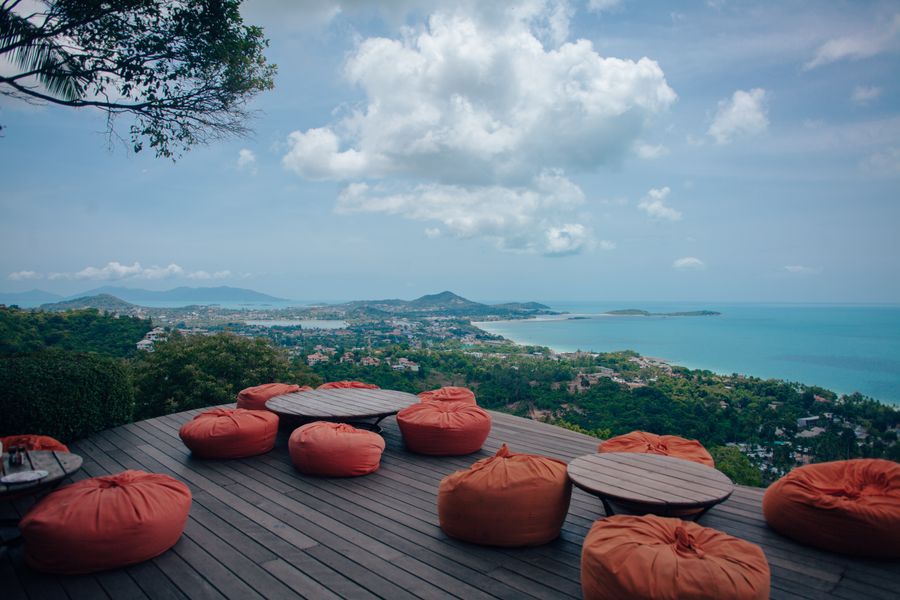 A calm retreat terrace overlooking the landscape