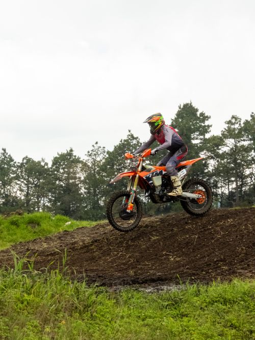 Free A motocross rider jumps on a dirt track at La Marquesa, Mexico. Stock Photo