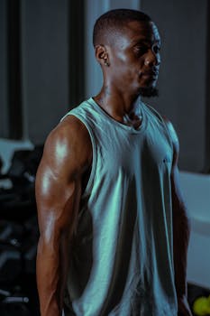 Determined man working out in a gym in Cape Town, showcasing strength and focus.