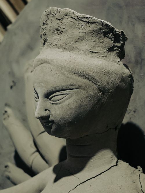 Free Close-up of a clay Durga idol in a traditional workshop in Kolkata, India. Stock Photo