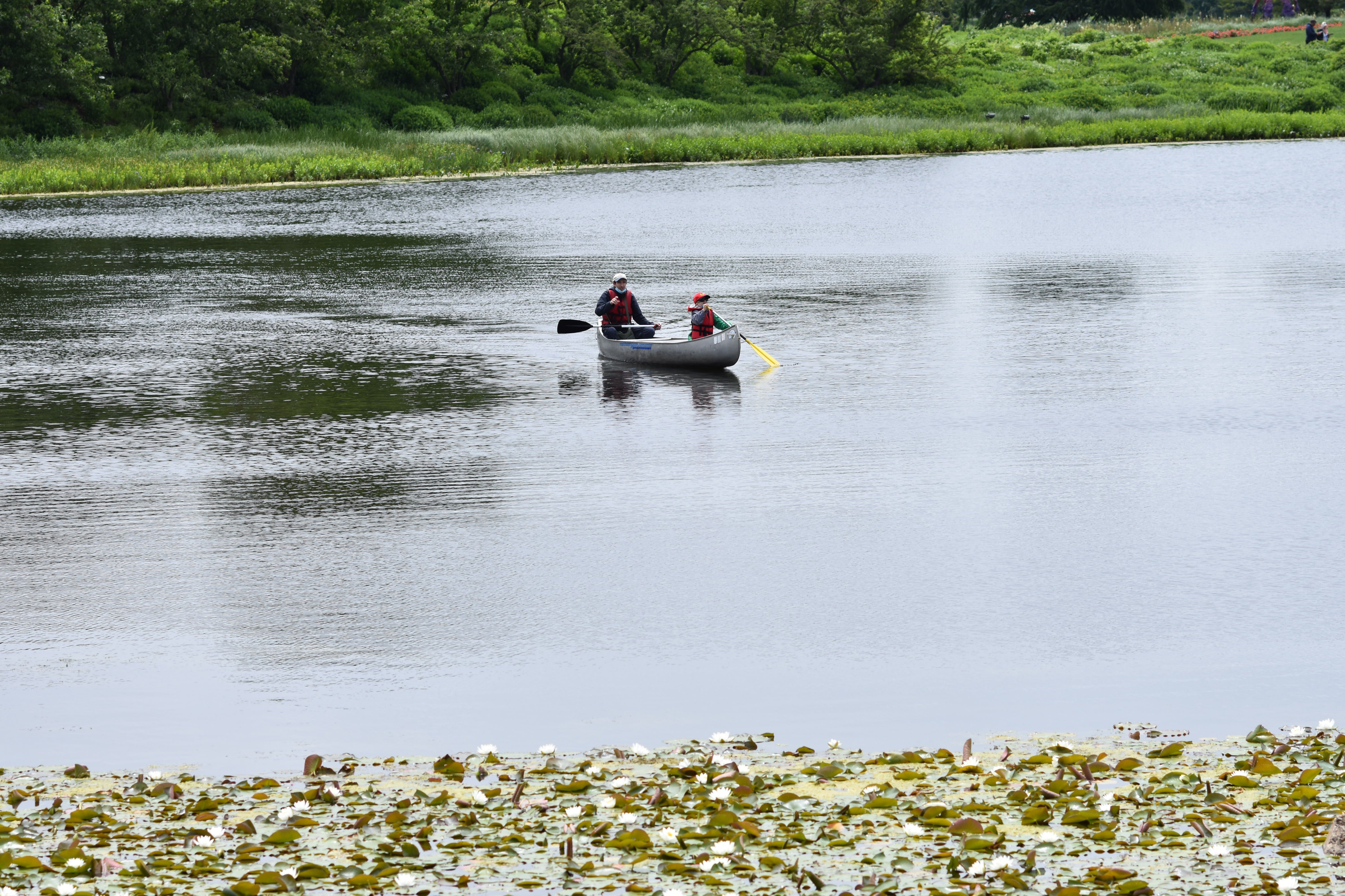 A canoe drifting down the clear Niobrara River