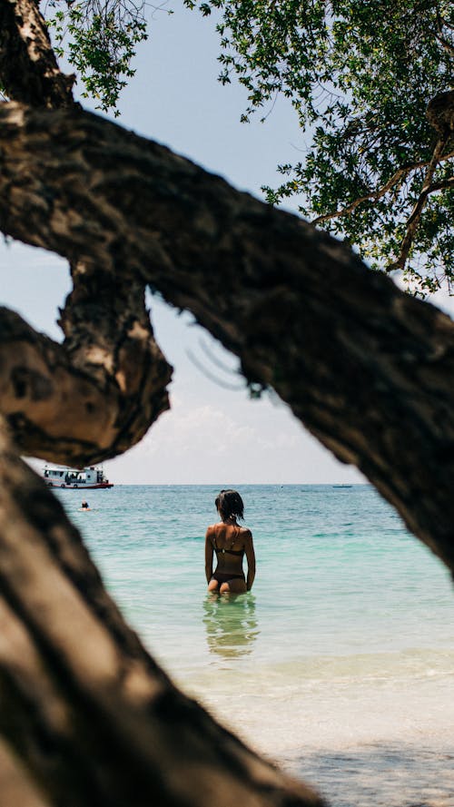 Free Woman Wearing Bikini Standing in Seashore Stock Photo