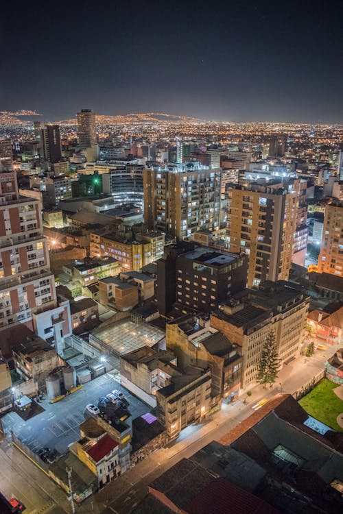 Aerial View of City Downtown at Night