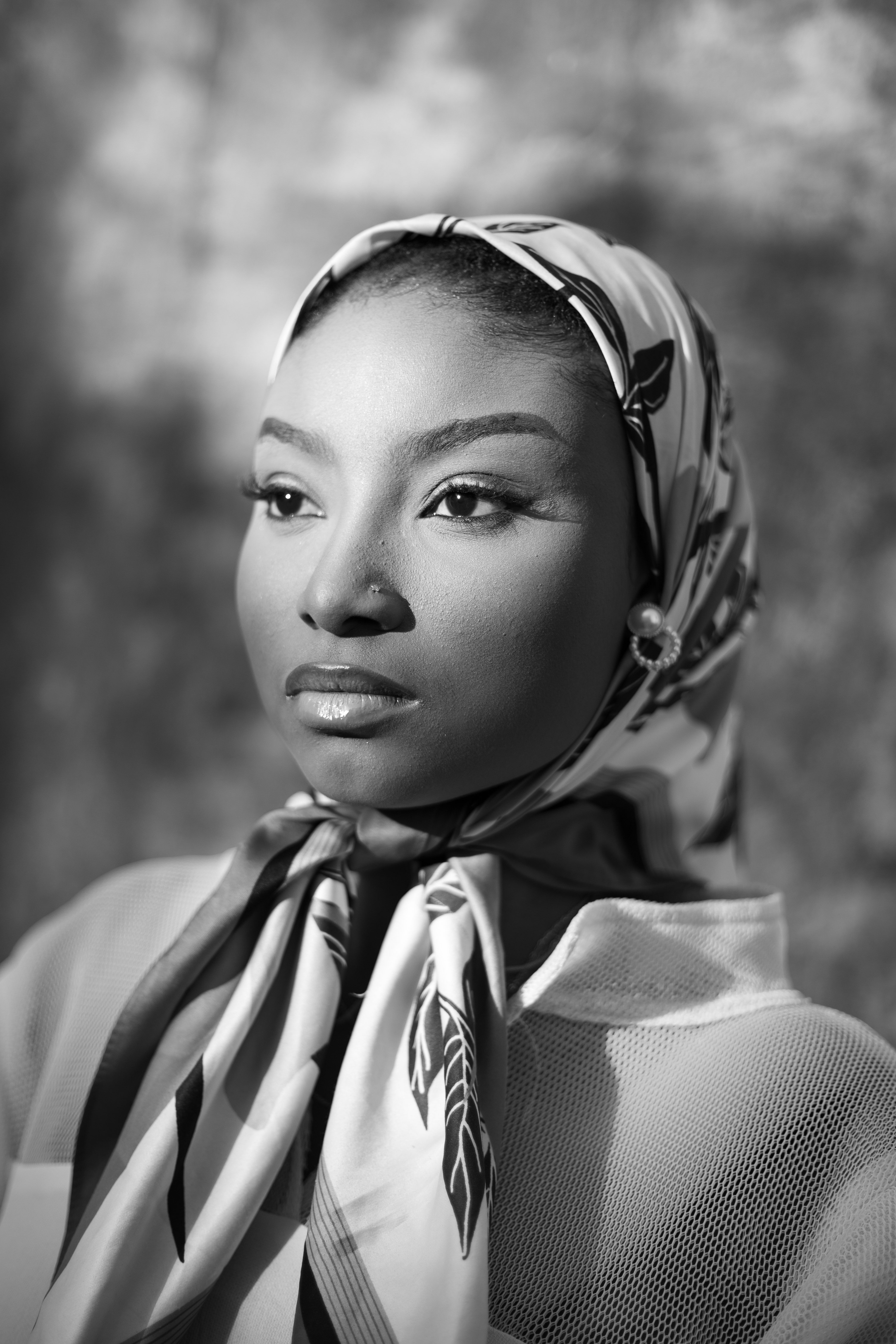 Black and White Portrait of a Woman with Scarf · Free Stock Photo