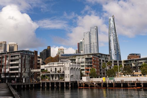 Free Skyline view of Sydney's Central Business District with modern architecture and waterfront. Stock Photo