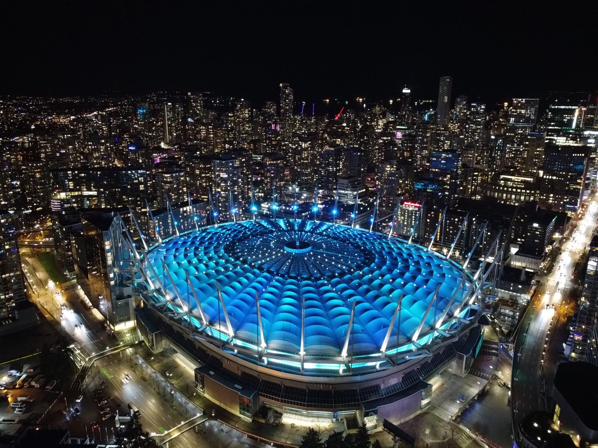 Aerial Night View Of BC Place Stadium In Vancouver Free Stock Photo aerial-night-view-of-bc-place-stadium-in-vancouver-free-stock-photo