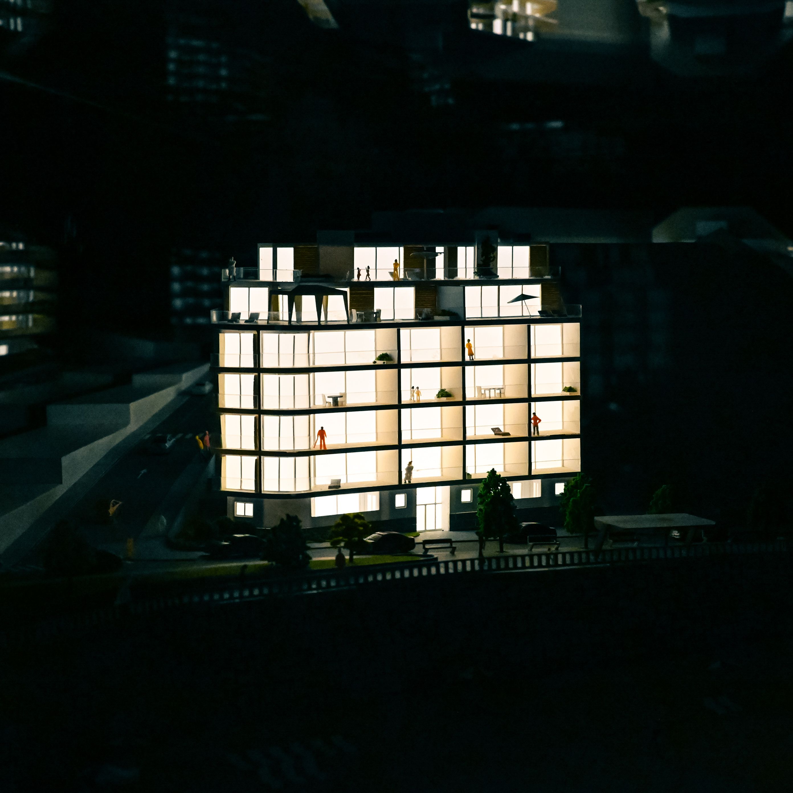 Illuminated Architectural Model at Night · Free Stock Photo