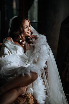 A sophisticated bride in a wedding dress reflecting peacefully. Perfect for bridal inspiration.