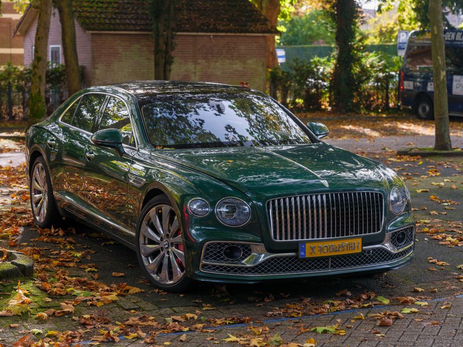 Luxuslimousine an einer herbstlichen Allee geparkt
