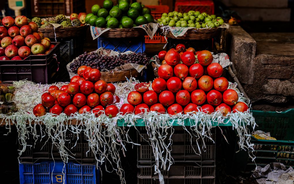 colorful fresh produce market stand