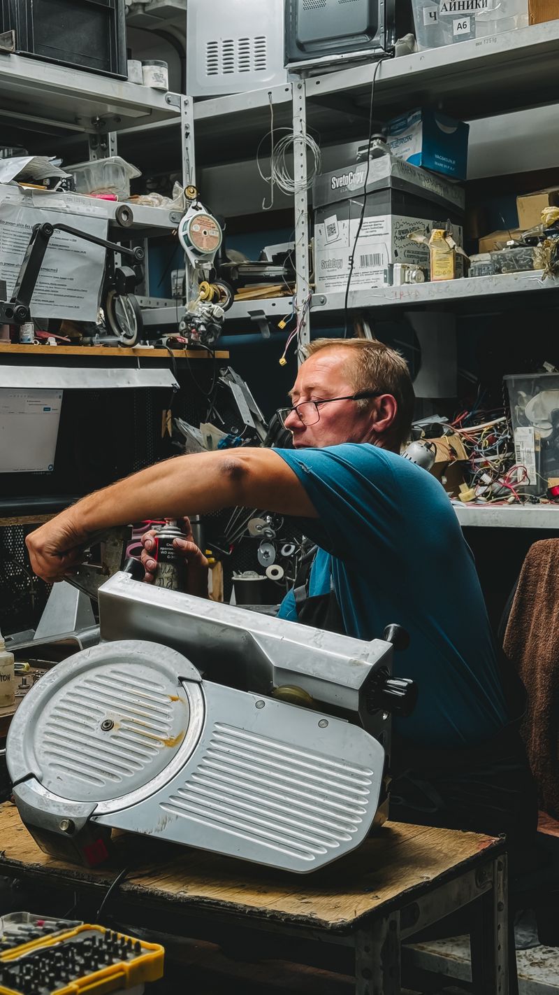 Technician inspecting washing machine drum and pump