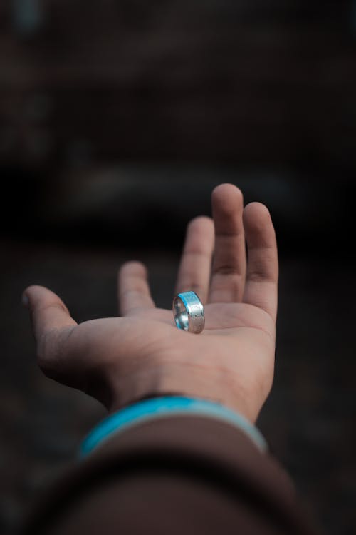 Silver-colored Tungsten Ring on Human Left Hand