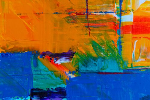 Free Explore the vibrant colors and dynamic brush strokes of this contemporary abstract painting on canvas. Stock Photo