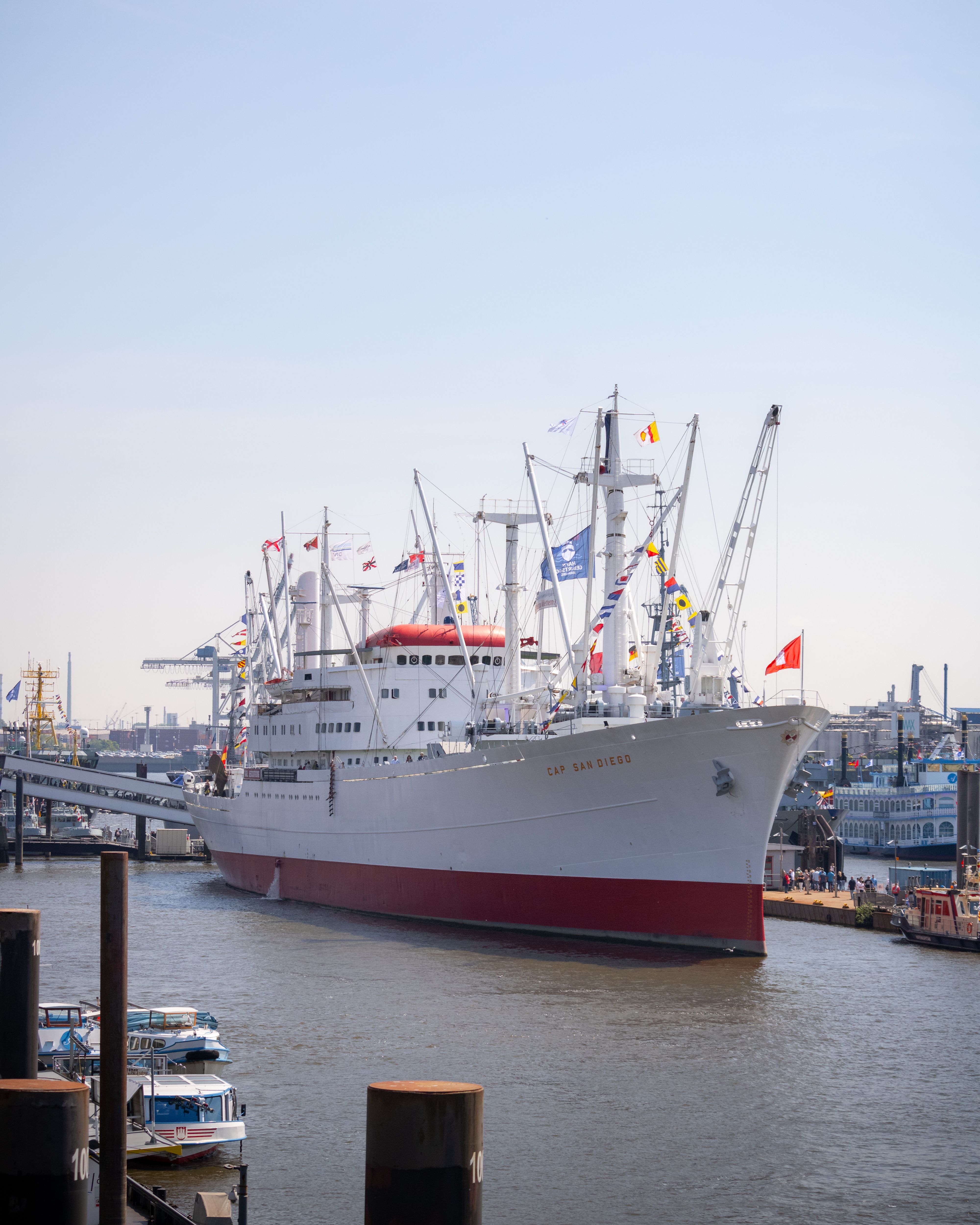 MS Cap San Diego moored in Hamburg, showcasing iconic maritime history.