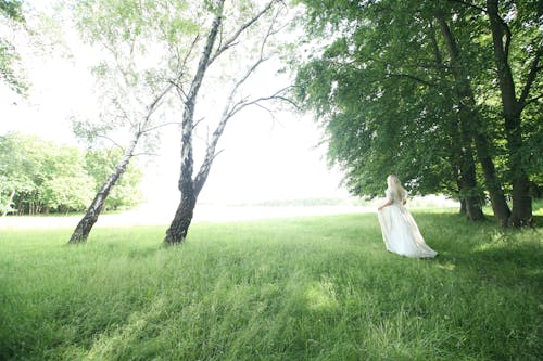 Woman Walking Behind Trees