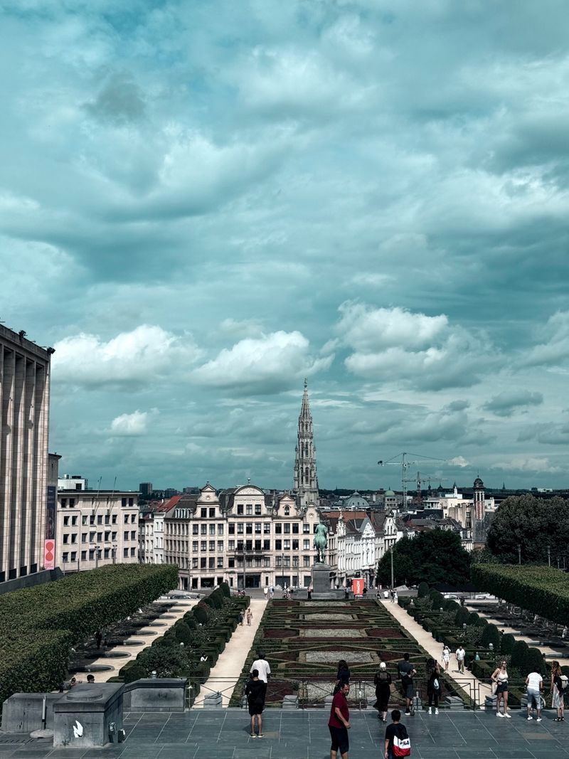 View of Brussels skyline from the Mont des Arts gardens