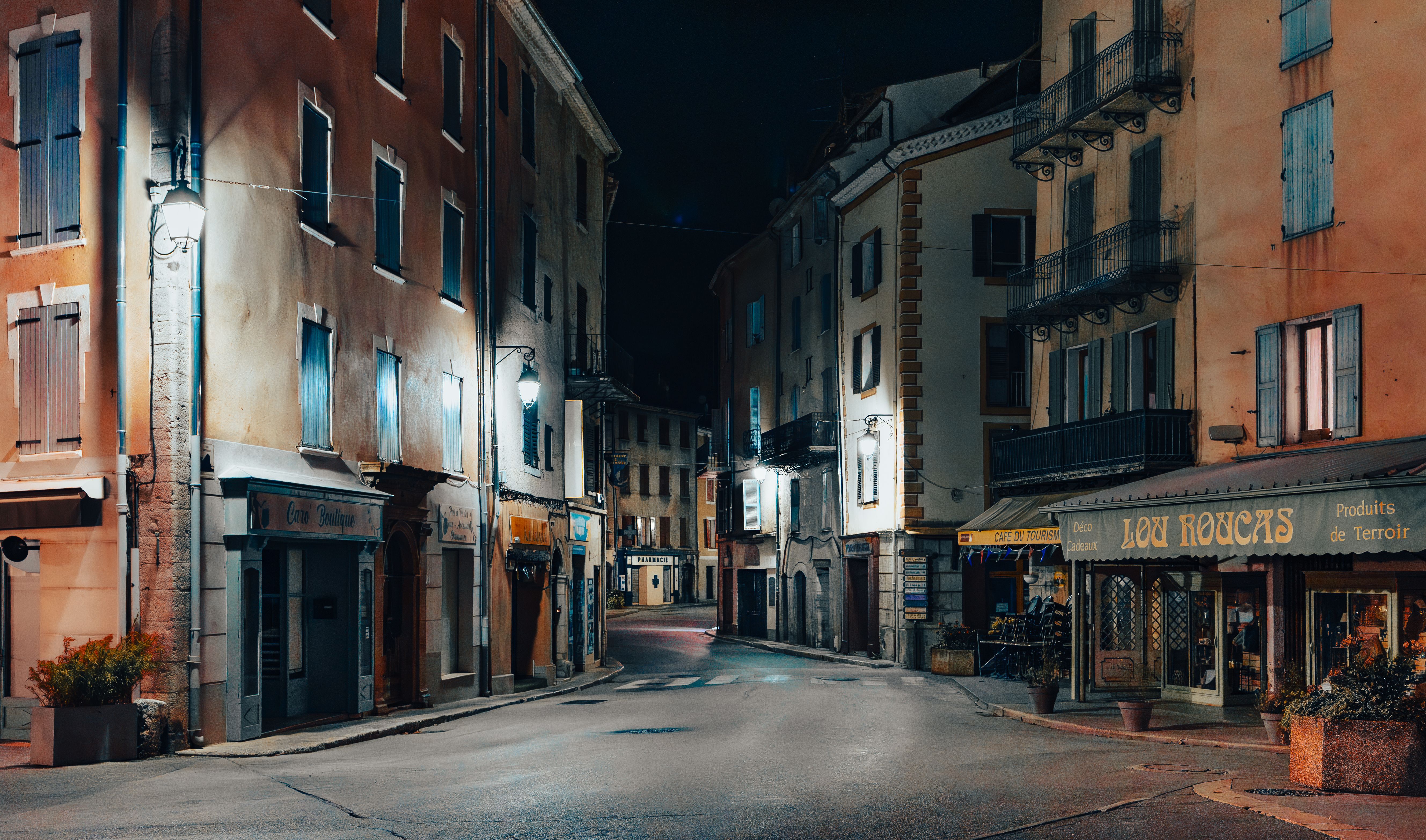 Enchanting night view of a quaint street in Castellane, Provence-Alpes-Côte d'Azur.