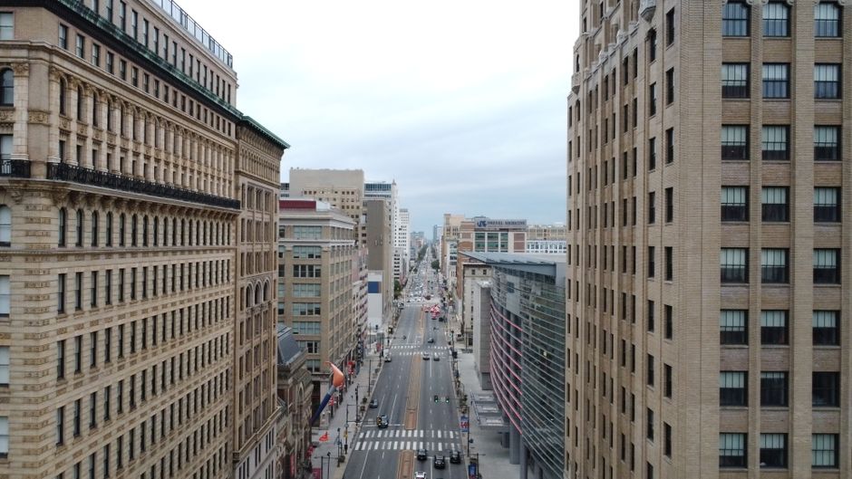 Aerial view of downtown Philadelphia skyline showing historic and modern architecture for event planning reference
