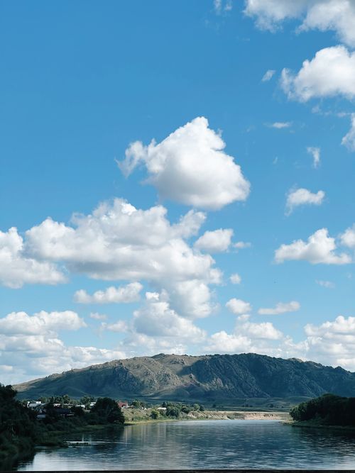 Free A beautiful view of the landscape in Shemonaikha, Kazakhstan with blue skies and mountains. Stock Photo