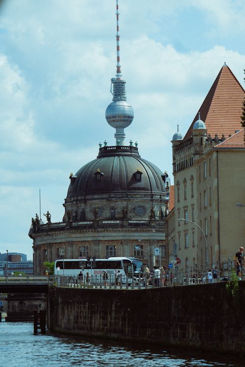 Free A scenic view of Berlin's Bode Museum with the TV Tower in the background. Stock Photo