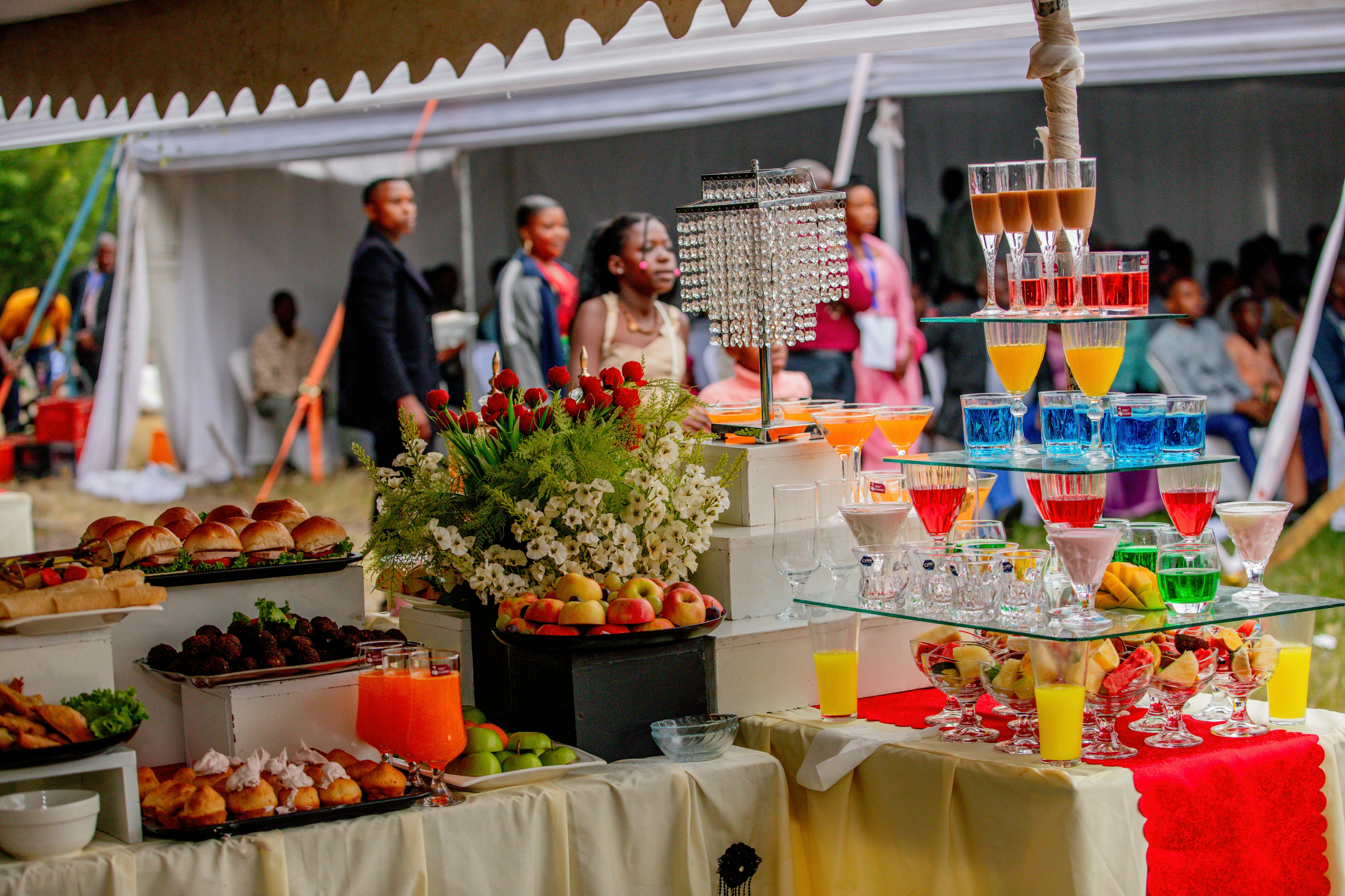 cocktails and snacks on a living room table
