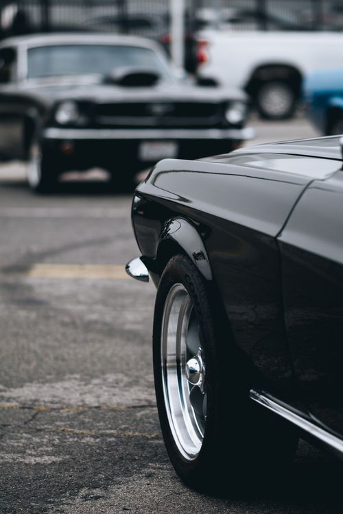 Free Close-up of vintage American muscle cars parked outdoors, showcasing classic design. Stock Photo