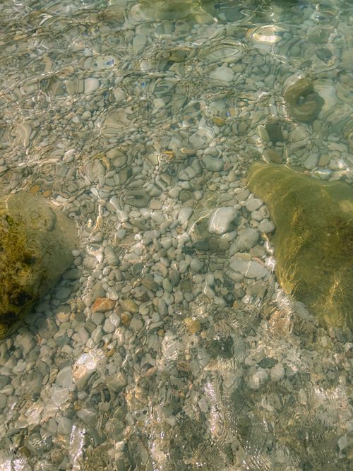 Free Crystal clear water over rocks and algae on a sunny day. Stock Photo