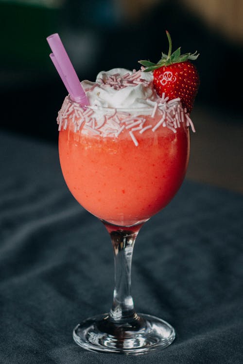 Strawberry Smoothie on a Wine Glass 