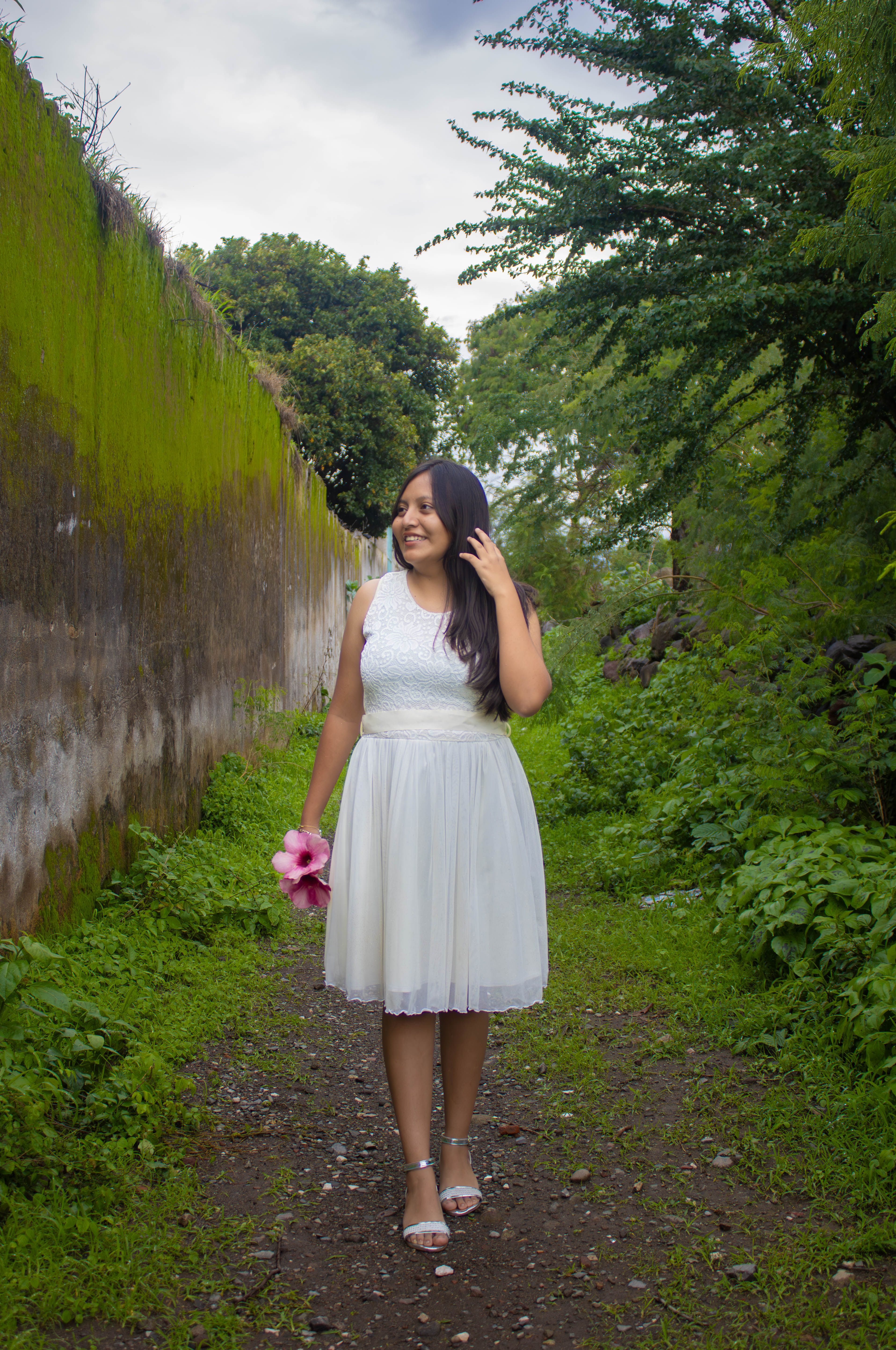 Woman in White Dress Walking Outdoor Pathway · Free Stock Photo