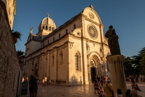 Free Stunning view of St. James Cathedral in Šibenik during sunset, highlighting its architectural beauty. Stock Photo