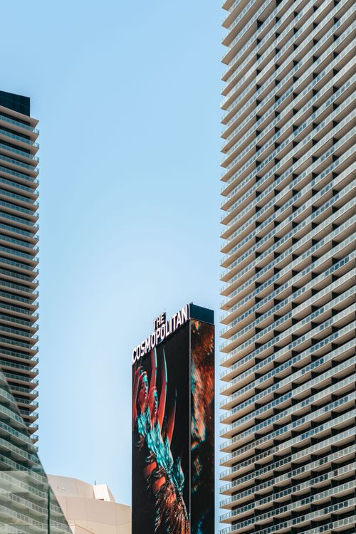 Free Explore The Cosmopolitan Hotel amidst the modern Las Vegas skyline, iconic for luxury travel. Stock Photo